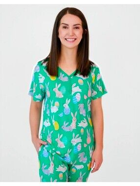 Little Sleepies Women's Green Hoppy Days Easter Print Pajama Top Size Large